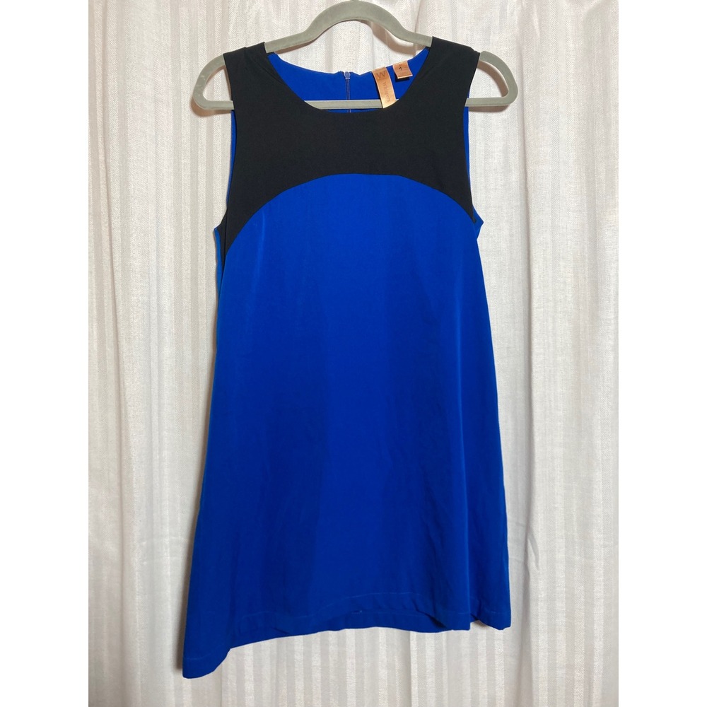 Whispers Colorblock Sleeveless Shift Mini Dress Royal Blue Black Womens M *Read